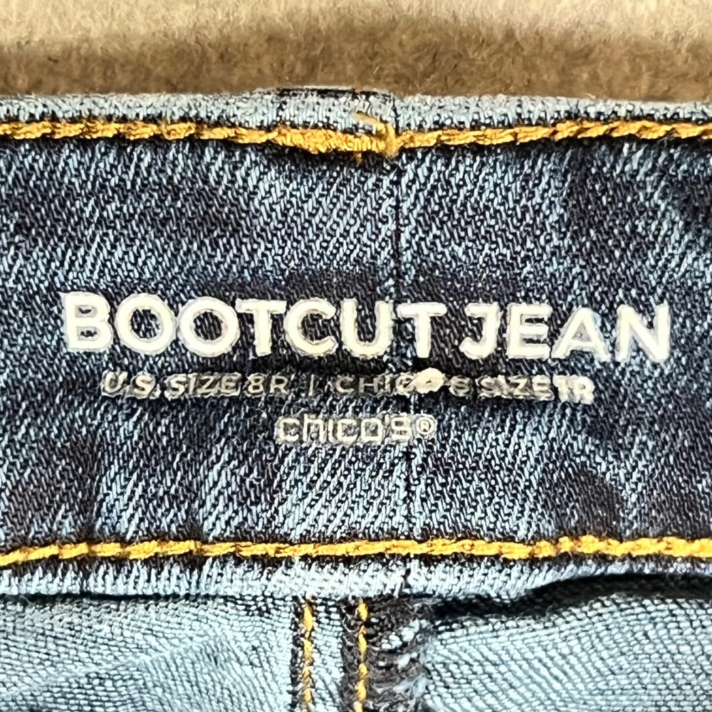 Chico's Women Bootcut Jeans 1 R 8 Dark Wash Stretch Denim Blue Mid Rise - Picture 7 of 9